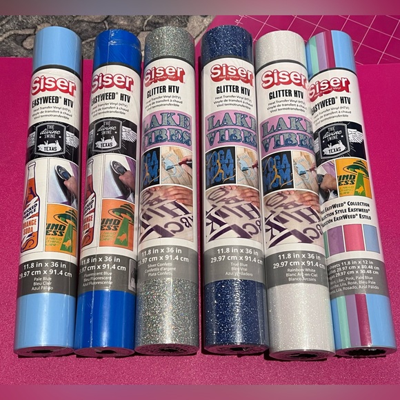 SISER CRICUT IRON ON HTV GLITTER and Solid EASYWEED VINYL ROLLS-6 Unopened